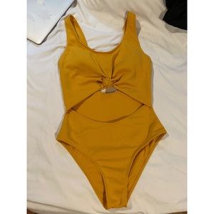 Zaful mustard one piece tie front bathing suit